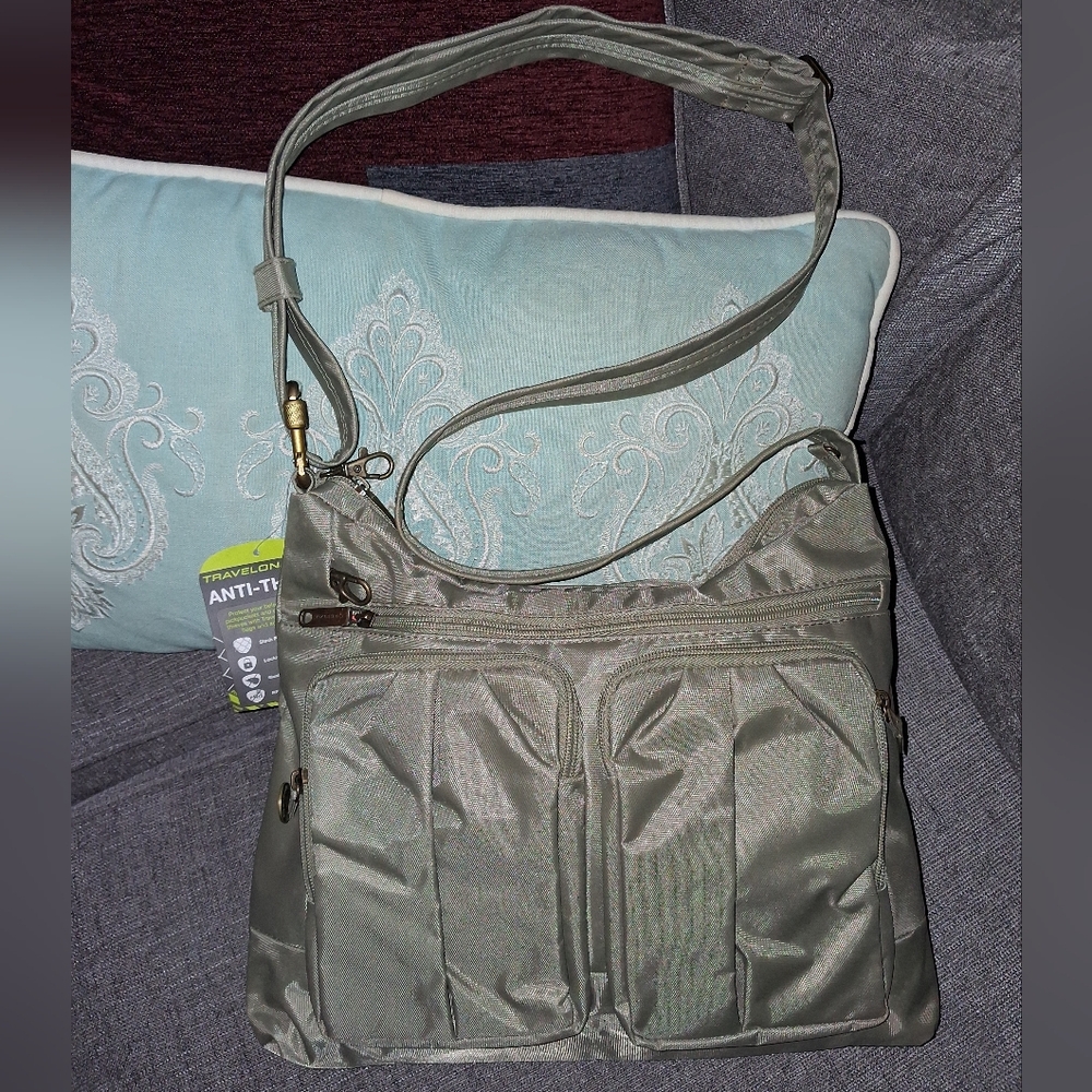 Travelon Nylon Light Green Crossbody Travel Bag w/ Anti Theft RFID Protection